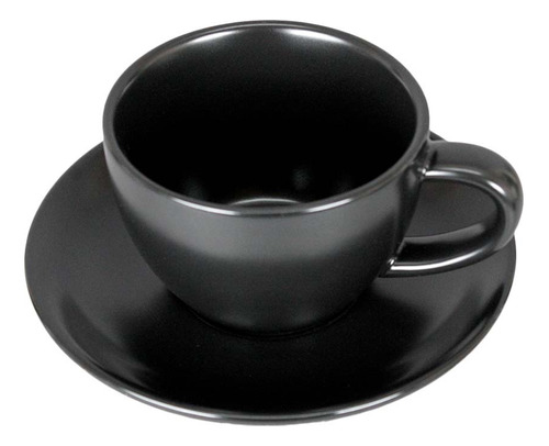 Juego 6 Tazas Y Plato Mate 320 Ml Para Cafe Color Negro Mate Porcelana