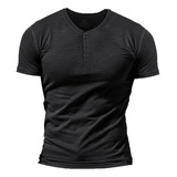 Playera Hombre Cuello Henley Casual Cómoda Manga Corta