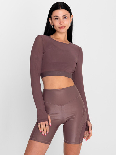 Crop Top Transparente Ls Saintmale Marrón Mujer By Bsoul