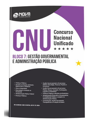 Apostila Concurso Cnu 2024 Bloco 7 Gestão Governamental E Administração Pública - Editora Nova