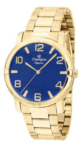 Relógio Pulso Masculino Dourado Azul Original 39 Mm Sport