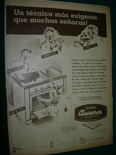 Publicidad Antigua Clipping Cocinas Aurora Tecnico Exigente