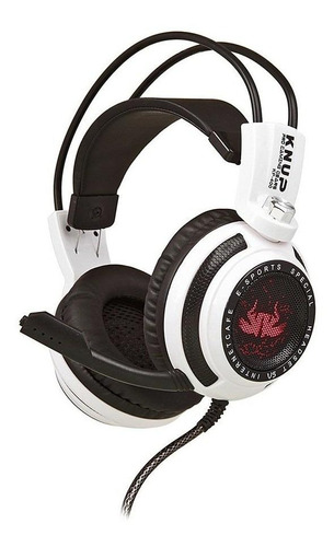 Fone De Ouvido Over-ear Gamer Knup Kp-400 Branco E Preto Com Luz Led