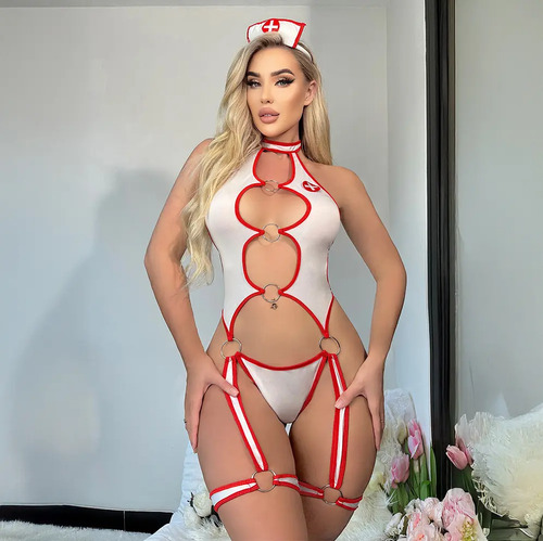 A Lencería Enfermera Body Halter Set Cintas Ajustables C K