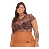 Conjunto Body Tule Manga E Saia Couro Festa Plus Size - Ana