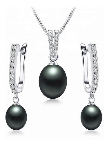 Set Perlas Negras Naturales Ak Jewelry Plata Oro 18k