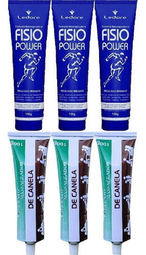 Kit 3 Pomada Massageadora Fisio Power + 3 Unguento De Canela