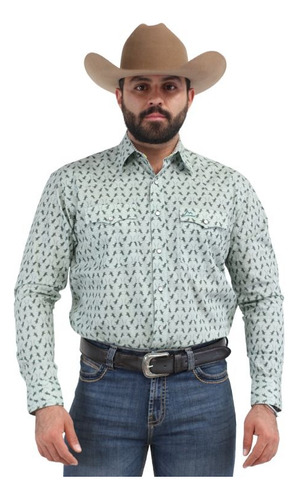 Camisa Vaquera Hombre Icy Denver Verde Caballos A-chh182