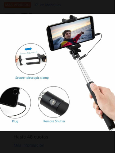Bastón Palo Selfie Con Cable Y Botón Android