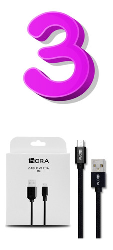 Kit 3 Piezas Cable Usb V8 2.1a 1 Metro Mayoreo 1hora Cab236