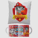 Almohadón 40x40 Y Taza Paw Patrol Marshall Personalizados