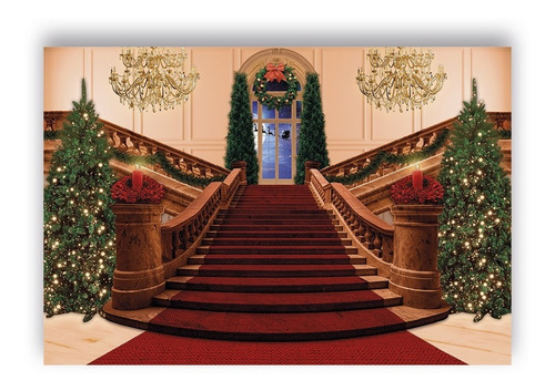 Fundo Fotográfico 2,2x1,5 Escadaria Decoração Real Natal 34