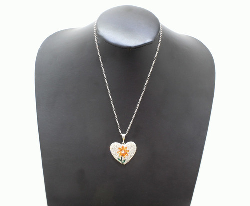 Collar Corazon Cristales Flor Color Naranja Linda Amor C1025