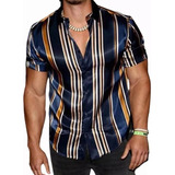 Camisa De Manga Corta A Rayas Vintage Para Hombre