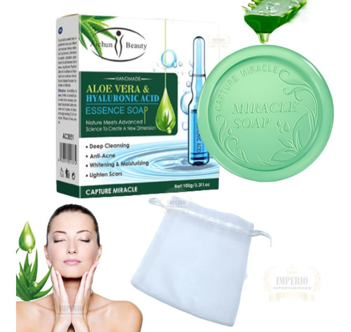 Jabón De Aloe Vera Y Ácido Hialurónico Antiacné Limpia Poros