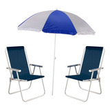 Kit 2 Cadeiras Conforto Azul Escuro + Guarda Sol 