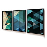 Quadro Decorativo Sala Trio 40x60 Vidro Textura E Triângulos