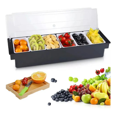 Caja De Condimentos Para Frutas Y Verduras De 6 Compartiment Negro