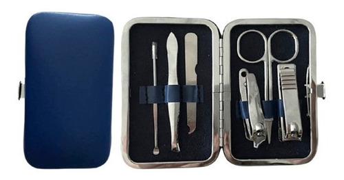 Kit Manicure Para Viagem Aço Inoxidável 6pç Estojo Azul