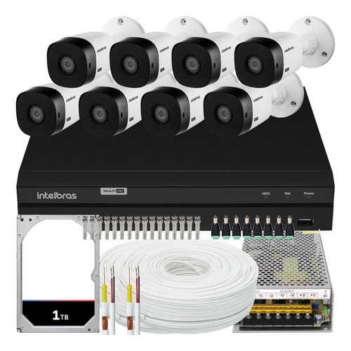 Kit Cftv Monitoramento 8 Cameras Intelbras 1208 1t 200m Cabo