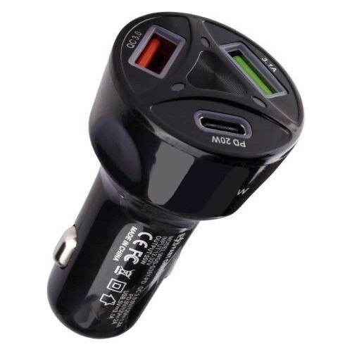 Cargador De Auto 12v 3 Puertos Usb 3.1a Pd 20w Qc 3.0 55w