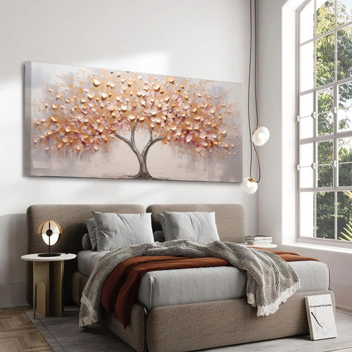 Cuadro Arbol Rosado Abstracto  Lujo Canvas Grueso 120x60 Cm