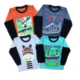 Roupa Infantil Kit 4 Camiseta Menino Manga Longa Frio Barato