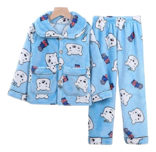 Pijama Conjunto 2 Piezas De Polar Para Niños Niñas Invierno