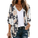 Kimono T Para Mujer Con Estampado Floral Y Manga Abullonada