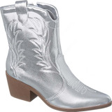 Bota Metalizada Feminina Western Country Texana Prateada