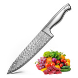 Cuchillo Chef Profesional Plateado 8 Plugadas Tipo Damasco