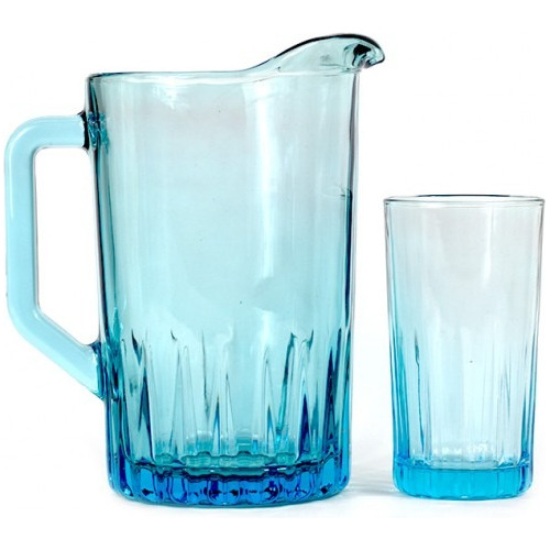 Juego De Agua 1 Jarra 1.6 Lt Y 4 Vasos 390ml Kristalino Azul
