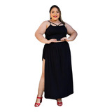 Conjunto Plus Size Cropped Blusinha Short Saia Longa Fenda 