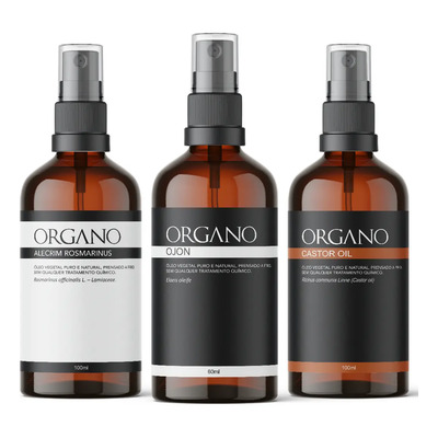 Kit Terapia Capilar ORGANO Premium - Ojon, Alecrim E Castor Oil (Rícino) - 100ml Cada Frasco | Parcelamento sem juros