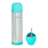 Kit Termo Keep 500 Ml + Mate Térmico + Bombilla 3 En 1 Inox 