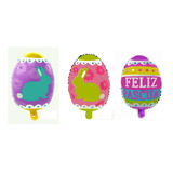 Pack 24 Globos Huevos Conejo Con Varillas Feliz Pascua 45cm