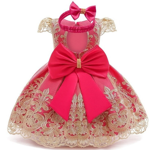 Vestido Elegante Fiesta Princesa Bebe Niña Rosa/dorado