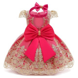 Vestido Elegante Fiesta Princesa Bebe Niña Rosa/dorado