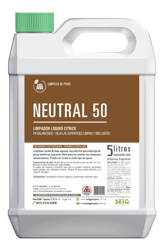 Limpiador Neutral 50 Autobrillo Pisos Cemento Alisado 5 Lts