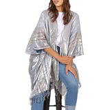 Kimono Color Plata Chaleco Largo Mujer Grande Spiga 31 K4609