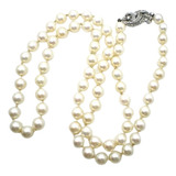 Collar De Perlas Naturales Con Broche De Oro 18 Kt Y Brillan