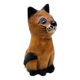 Gato Mini Sentado 11 Cm Artesanal Importado Da Tailândia