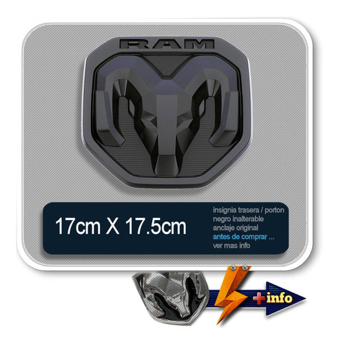 Emblema Dodge Ram Porton 17x17.5cm Negro Mate Tuningchrome Foto 2