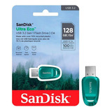 Pen Drive 128gb Sandisk Ultra Eco Usb 3.2 Sdcz96-128g-g46 Cor Azul-claro Liso