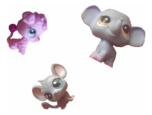 3 Littlest Pet Shop Elefante, Raton Y Poodle