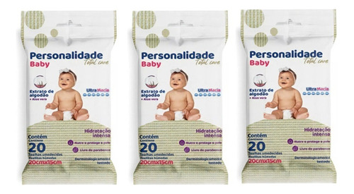 Kit 3 Toalhas Umedecidas Personalidade Baby Pocket 20 Un