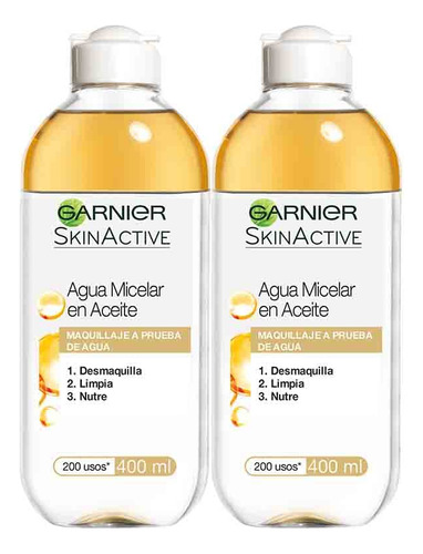 Garnier Skin Naturals Face Agua Micelar En Aceite 400ml, 2 P