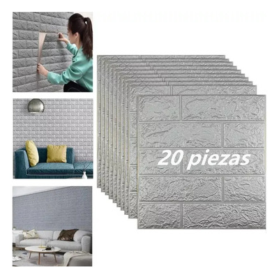 20pcs Gris 3d Papel Tapiz Ladrillo Pegatina Pared 35*38.5cm Gris/plateado