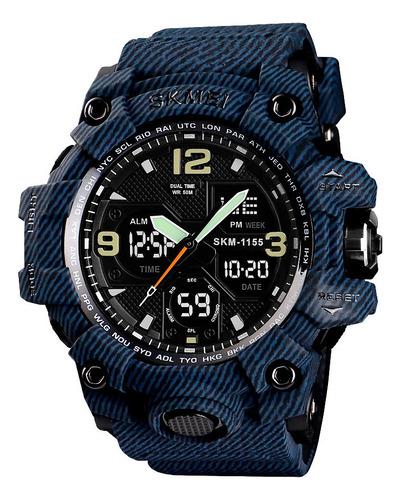 Reloj Hombre Skmei 1155 Sumergible Digital Alarma Cronometro Color De La Malla Azul Mezclilla