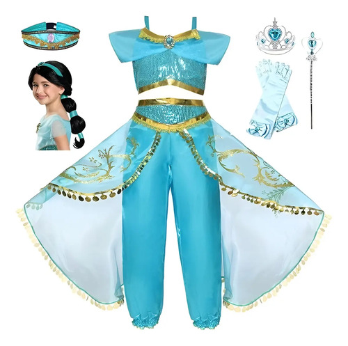 Vestido Navideño De Princesa Jazmín Para Niños Indian Belly